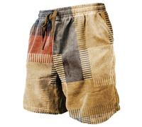 Pantalones cortos hippies para hombre, con estampado de bloques de colores, para verano, sueltos, informales, de algodón, lino, pierna ancha, para playa, yoga, cintura elástica, cordón ajustable,