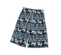Pantalones cortos holgados con estampado de elefante para mujer, para verano, playa, festival, casual, recto, hasta la rodilla, delgados, transpirables, para vacaciones (talla media A)