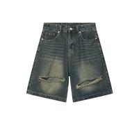 Pantalones cortos holgados unisex hipster Harajuku Streetwear Verano Casual Loose Straight Leg Short Jeans Hip Hop Denim Shorts Baggy Bermuda Jeans Shorts Denim Pantalones de danza de la calle, azul,