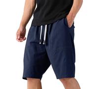 Pantalones Cortos Hombre,Algodón y Lino Pantalon Corto Hombre con Bolsillos Transpirable Pantalón Corto Deporte Casual Cintura Elástica Cordón Bermudas Cargo Color Sólido Pantalones Verano