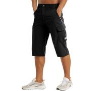 Pantalones Cortos Hombre Cargo con Bolsillos Verano Pantalon Corto Hombre Cargo Elastico Trekking Montaña Bermudas Trabajo Talla Grande Anchos Cargo Shorts Casual (L, Negro)