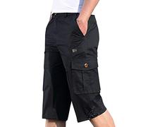 Pantalones Cortos Hombre con Banda EláStica 3/4 Bermudas Pantalones Cargo Verano Pantalón Tipo Bermuda con Varios Bolsillos Pantalón de Trabajo de Algodón con Cintura EláStica
