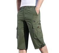 Pantalones Cortos Hombre con Banda EláStica 3/4 Bermudas Pantalones Cargo Verano Pantalón Tipo Bermuda con Varios Bolsillos Pantalón de Trabajo de Algodón con Cintura EláStica