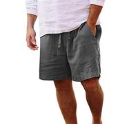 Pantalones Cortos Hombre de Lino Bermudas Shorts de Verano Informales Pantalon Corto de Playa con Múltiples Bolsillos
