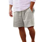 Pantalones Cortos Hombre de Lino Bermudas Shorts de Verano Informales Pantalon Corto de Playa con Múltiples Bolsillos