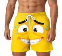 Pantalones Cortos Hombre Gimnasio Pantalones Cortos Casuales Hombre con Estampado Facial Único Ligero Verano Exteriores Ropa Calle (Yellow, L)