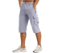 Pantalones Cortos Hombre - Hombres Debajo De La Rodilla Ligero Caminar Cinturón De Siete Puntos Bolsillo Cargo Ejercicio (Grey S)