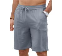 Pantalones Cortos Hombre Lino - Bermudas Hombre Verano Transpirables con Cintura Elástica | Shorts Hombre Playa para Vacaciones y Casual (Gris Oscuro,S)