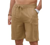Pantalones Cortos Hombre Lino - Bermudas Hombre Verano Transpirables con Cintura Elástica | Shorts Hombre Playa para Vacaciones y Casual (Caqui Oscuro,XXL)