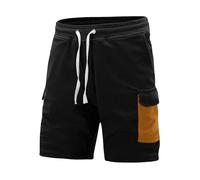 Pantalones Cortos Hombre Pantalones Cortos de Trabajo de Verano para Hombre, Pantalones Casuales, Bolsillos, Holgados, Retro, Hundred Five, Pantalones de Calle Alta (Black, XXL)