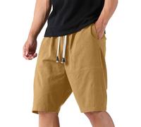 Pantalones Cortos Hombre Rebajas,Algodón y Lino Pantalon Corto Hombre con Bolsillos Transpirable Pantalón Corto Deporte Casual Cintura Elástica Cordón Bermudas Cargo Color Sólido Pantalones Verano