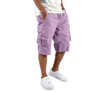 Pantalones Cortos Hombre,Ropa Hombre,Spring New Border Trade Men's For Europe and America Sports and Leisure Multi Pocket with Colors Deportivos (Light Violet, L)