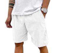 Pantalones Cortos Hombre Tejido De Pana con Bolsillo Cordón - Moda Hombre Verano Pantalones Cortos Suave Transpirable Calle Classic, Short Vacaciones Deportiva Playa Blanco L