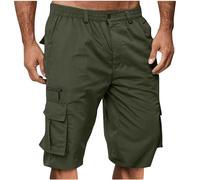 Pantalones Cortos Hombre Verano Algodón con Bolsillos Cintura Elástica Casual Short Deportivo Original Color sólido Ajuste Vintage Bermuda Shorts Pantalones Deporte Running Correr Playa
