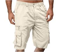 Pantalones Cortos Hombre Verano Algodón con Bolsillos Cintura Elástica Casual Short Deportivo Original Color sólido Ajuste Vintage Bermuda Shorts Pantalones Deporte Running Correr Playa