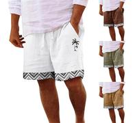 Pantalones Cortos Hombre Verano Casual Algodón y Lino Cómodo Bermudas Shorts Suave Ligero Deporte con Cordon y Bolsillo Cintura Elástica Pantalones Cortos Chinos Suelto Short Running Playa Vacaciones