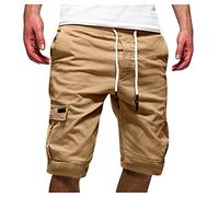 Pantalones Cortos Hombre Verano Casual Moda Bermudas Cargo Shorts con 4 Bolsillos Casual Original Color sólido Ajuste Vintage Pantalón Trabajo con Cordón Ajustable Running Correr Playa