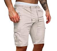 Pantalones Cortos Hombre Verano Casual Moda Pantalón con Bolsillos Laterales Original Color sólido Ajuste Vintage Bermuda Shorts Pantalones Deporte con Cordón Elástico Running Correr Playa