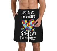 Pantalones Cortos La Sociedad Dice Que Soy Autista, Dios Dice Bañador Hombre Transpirable Swim Trunks Ajustable Short Deportivo para Natación Correr Piscina 3XL