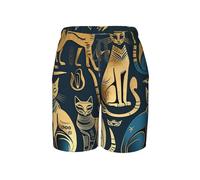 Pantalones Cortos Mitología Egipcia del Gato Oro Antiguo Shorts De Baño Cómodo Swim Trunks Ajustable Bañador Hombre para Playa Correr Piscina XXL