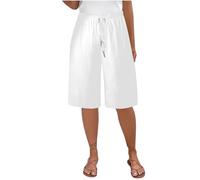 Pantalones Cortos Mujer 2025 Ofertas,Algodón y Lino Pantalon Corto Mujer de Cintura Alta Elástica con Cordón Casual Pantalón Corto de Playa Cómodo Respirable Bermudas Verano Lino con Bolsillos