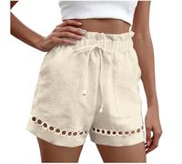 Pantalones Cortos Mujer Color Liso con Bolsillo Cintura Elástica - Ropa Mujer Verano Pantalones Cortos Transpirable Chic Ligera, Short En Interiores Viaje Descanso Beis S