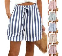 Pantalones Cortos Mujer con Bolsillo Cintura Elástica Rayas Ropa Mujer Verano 2026 Pantalón Corto Anchos Calle Casual Basicas Shorts Playa En Interiores Viaje Azul Oscuro XL
