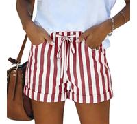 Pantalones Cortos Mujer con Bolsillo Estampado De Rayas - Ropa Verano Mujer Pantalón Corto Anchos Casual Moda Basicas, Short En Interiores Viaje Playa Rojo L