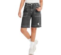 Pantalones Cortos Mujer de Verano Bermudas Cargo de Mezclilla Algodón Cintura Alta con Banda Elástica y 6 Bolsillos Bermudas de Talle Alto Damen Amanda Cortas Estándar