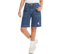 Pantalones Cortos Mujer de Verano Bermudas Cargo de Mezclilla Algodón Cintura Alta con Banda Elástica y 6 Bolsillos Bermudas de Talle Alto Damen Amanda Cortas Estándar