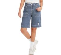 Pantalones Cortos Mujer de Verano Bermudas Cargo de Mezclilla Algodón Cintura Alta con Banda Elástica y 6 Bolsillos Bermudas de Talle Alto Damen Amanda Cortas Estándar