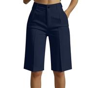 Pantalones Cortos Mujer de Vestir,Cintura Alta Pantalon Corto de Traje con Bolsillos Moda Ligero Bermudas Recto Casual Color Sólido Pantalón hasta la Rodilla para Negocios Oficina Trabajo