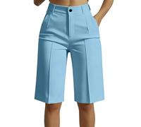 Pantalones Cortos Mujer de Vestir,Cintura Alta Pantalon Corto de Traje con Bolsillos Moda Ligero Bermudas Recto Casual Color Sólido Pantalón hasta la Rodilla para Negocios Oficina Trabajo
