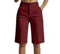 Pantalones Cortos Mujer de Vestir,Cintura Alta Pantalon Corto de Traje con Bolsillos Moda Ligero Bermudas Recto Casual Color Sólido Pantalón hasta la Rodilla para Negocios Oficina Trabajo