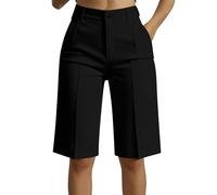 Pantalones Cortos Mujer de Vestir,Cintura Alta Pantalon Corto de Traje con Bolsillos Moda Ligero Bermudas Recto Casual Color Sólido Pantalón hasta la Rodilla para Negocios Oficina Trabajo
