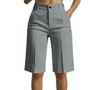 Pantalones Cortos Mujer de Vestir,Cintura Alta Pantalon Corto de Traje con Bolsillos Moda Ligero Bermudas Recto Casual Color Sólido Pantalón hasta la Rodilla para Negocios Oficina Trabajo