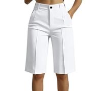 Pantalones Cortos Mujer de Vestir,Cintura Alta Pantalon Corto de Traje con Bolsillos Moda Ligero Bermudas Recto Casual Color Sólido Pantalón hasta la Rodilla para Negocios Oficina Trabajo