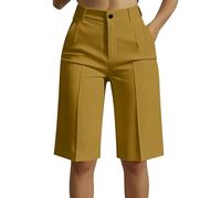 Pantalones Cortos Mujer de Vestir,Cintura Alta Pantalon Corto de Traje con Bolsillos Moda Ligero Bermudas Recto Casual Color Sólido Pantalón hasta la Rodilla para Negocios Oficina Trabajo