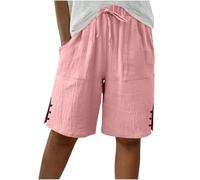 Pantalones Cortos Mujer Lino Verano Bermudas de Vestir Elegante Shorts Cintura Alta con Bolsillos Casual Cómodos Moda Algodón Pantalón Corto Sueltos para Playa Short Bermuda Talla Grande B523