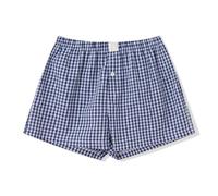 Pantalones Cortos Mujer Pantalones Cortos Casuales de Mujer con Estampado de Cuadros y Botones para Uso Diario Comodos y Transpirables Toda Temporada (Dark Blue, XXL)