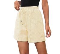 Pantalones Cortos Mujer Tiro Medio con Cintura Elástica Y Cordón Ajustable Corte Relajado Pierna Ancha para Un Look Casual Pantalón Chino Mujer Verano Fresco Y Juvenil