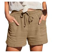 Pantalones Cortos Mujer Verano 1 PCS High Waist Cotton Wide Leg Women's Shorts Summer Style Loose Fit Cotton Women's Shorts Ideales para El Verano(Khakis,XL)