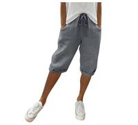 Pantalones Cortos Mujer Verano,Pantalones Lino de Cintura Alta con Bolsillos elásticos Verano Shorts Entrenamiento Jogging Múltiples Vacaciones Playeras