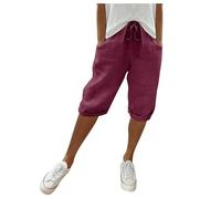 Pantalones Cortos Mujer Verano,Pantalones Lino de Cintura Alta con Bolsillos elásticos Verano Shorts Entrenamiento Jogging Múltiples Vacaciones Playeras