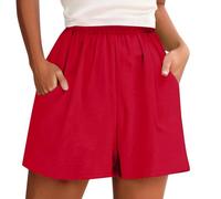 Pantalones Cortos Mujer Verano Short Casual Ancho de Cintura Elástica con Bolsillos, Pantalón Ligero Fresco para Playa, Casa, Vacaciones y Uso Diario