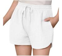 Pantalones Cortos Niña Algodón y Lino Short Verano Monocolor Pantalon Corto Niño Cintura Elástica Cordón Pantalón Corto Deportivos para Correr Ciclismo Ligero Cómodo Bermudas 5-16 Años