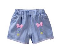 Pantalones Cortos Niña, Pantalon Corto Niña Little&Big - Pantalones Cortos De Mezclilla De Verano para Niñas con Cintura Elástica Y Bordado De Flores (Yellow 9-11 Years)