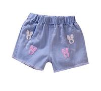 Pantalones Cortos Niña, Pantalon Corto Niña Little&Big - Pantalones Cortos De Mezclilla De Verano para Niñas con Cintura Elástica Y Bordado De Flores (White 9-11 Years)