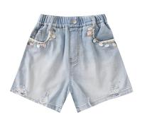 Pantalones Cortos Niña Verano Shorts Da Jeans Bermudas Baggy Cintura Alta Elástico Jeans Cortos Ancho Cómodo Transpirables Verano Casual con Bolsillos 4-16 Años (Light Blue, 14-16 Years)