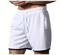Pantalones Cortos,Pantalones Cortos Deportivos para Hombre, para Correr, Fitness, Transpirables, transpiración, Moda, Playa, Tres Puntos Mallas Compresión Hombre (White, L)